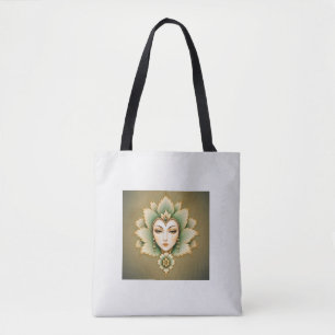 Emerald Persian Lady Tote Bag Elegant Floral Fan