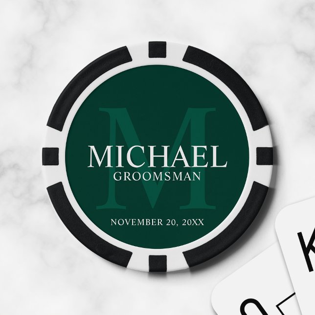Emerald Personalised Groomsmen's name&monogram Poker Chips (Creator Uploaded)