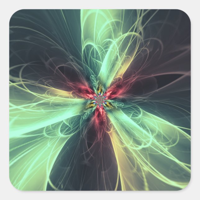 Emerald Plasma Energy Fractal Art Square Sticker (Front)