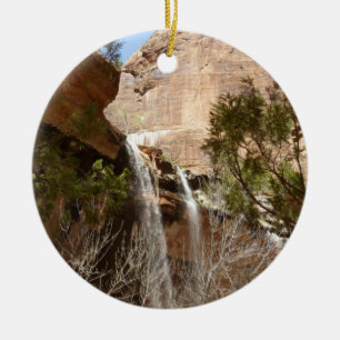 Emerald Pool Falls I from Zion National Park Ceramic Tree Decoration