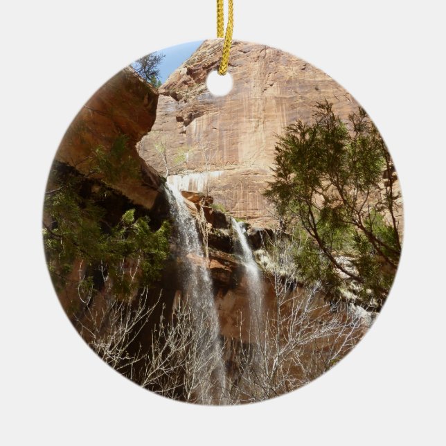 Emerald Pool Falls I from Zion National Park Ceramic Tree Decoration (Front)