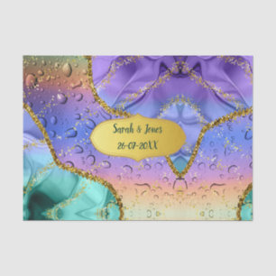 Emerald Purple Peacock Water Droplets Personalised Tissue Paper