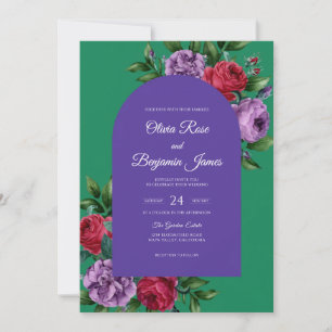 Emerald Purple Watercolor Wedding Invitation