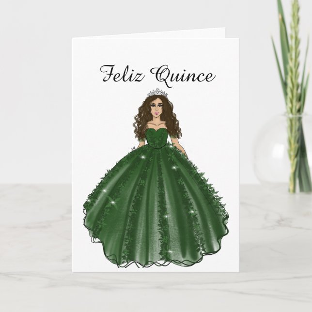 Emerald Quinceanera - Feliz Quince Birthday Card (Front)