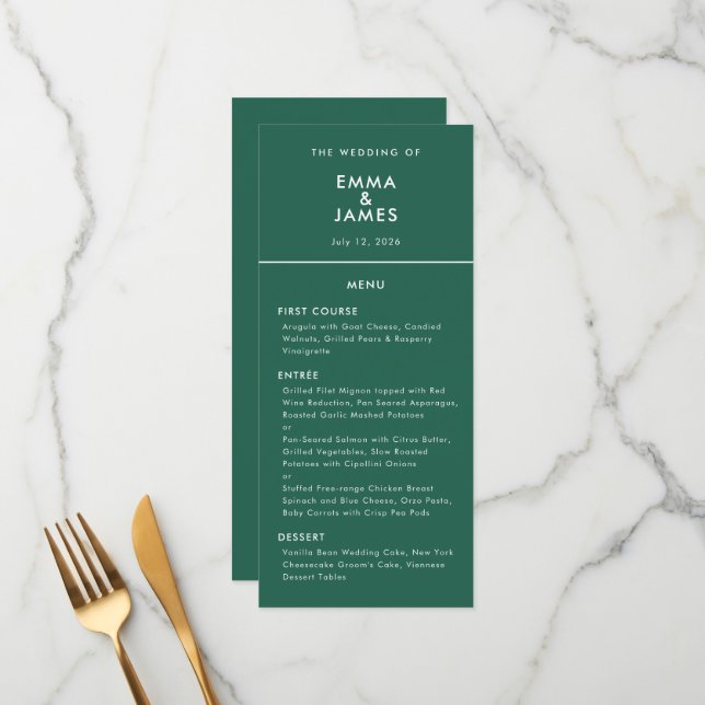 Emerald Reverse Ampersand Wedding | Elegant Menu (Front/Back In Situ)