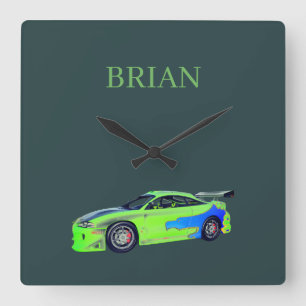 Emerald Roadrunner of the Verdant Horizon Square Wall Clock