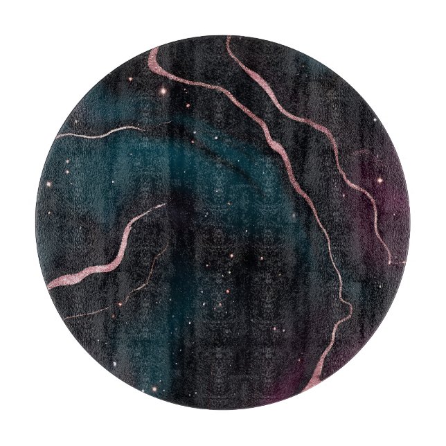 Emerald Rose Gold Galaxy Marble Pattern Cutting Board (Front)