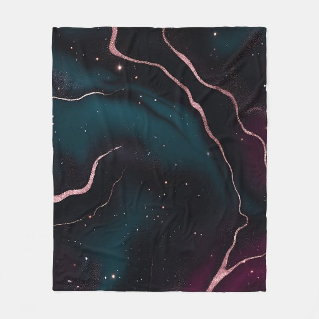 Emerald Rose Gold Galaxy Marble Pattern Fleece Blanket (Front)