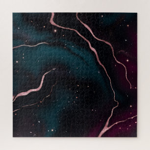 Emerald Rose Gold Galaxy Marble Pattern Jigsaw Puzzle