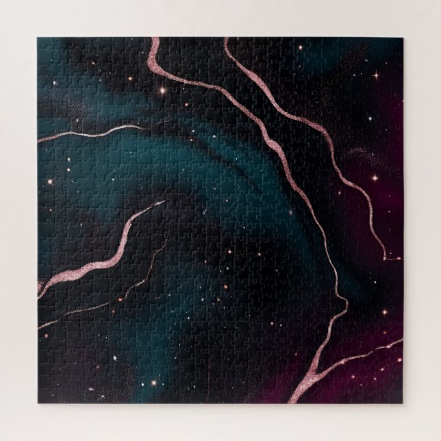 Emerald Rose Gold Galaxy Marble Pattern Jigsaw Puzzle (Vertical)