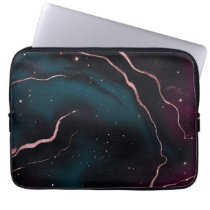 Emerald Rose Gold Galaxy Marble Pattern Laptop Sleeve