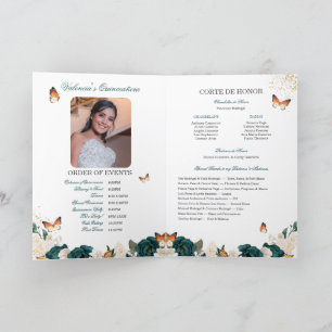 Emerald Roses Gold Tiara Butterfly Quinceanera Programme