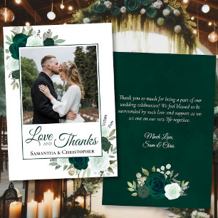 Emerald Roses Love & Thanks Wedding Photo & Note Thank You Card