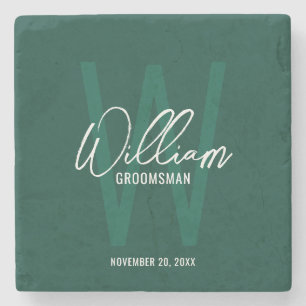 Emerald Rreen Script Personalised Groomsman's Name Stone Coaster