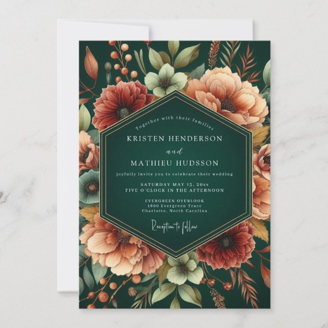 Emerald Rust Autumnal Wedding Invitation (Front)