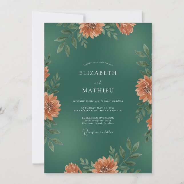Emerald Rust Foliage Eucalyptus Wedding Invitation (Front)