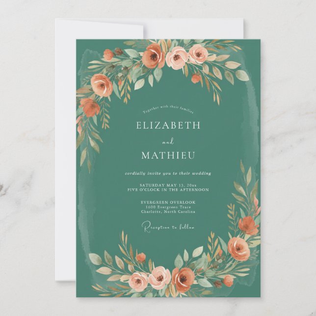 Emerald Rust Painted Wedding Invitation (Front)