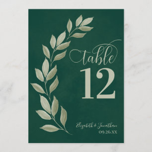 Emerald & Sage Green Leaves Modern Table Number