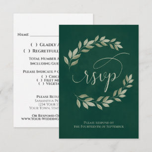 Emerald & Sage Laurel Leaves Rustic Wedding RSVP Card