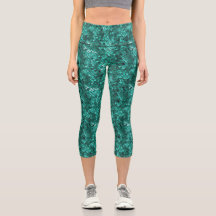 Emerald Scale Pattern High Waisted Yoga Capris