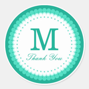 Emerald Scalloped Monogram Thank You Classic Round Sticker