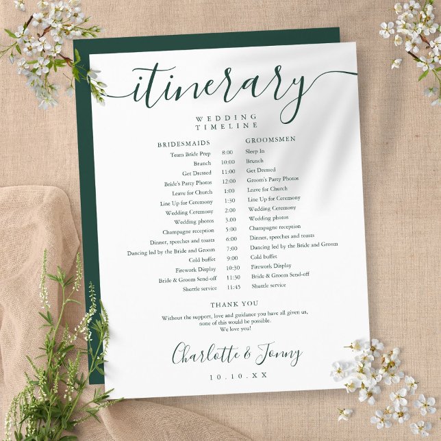 Emerald Script Schedule Wedding Itinerary Timeline (Creator Uploaded)