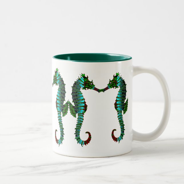 Emerald Sea Horses Ceramic Mug (Right)