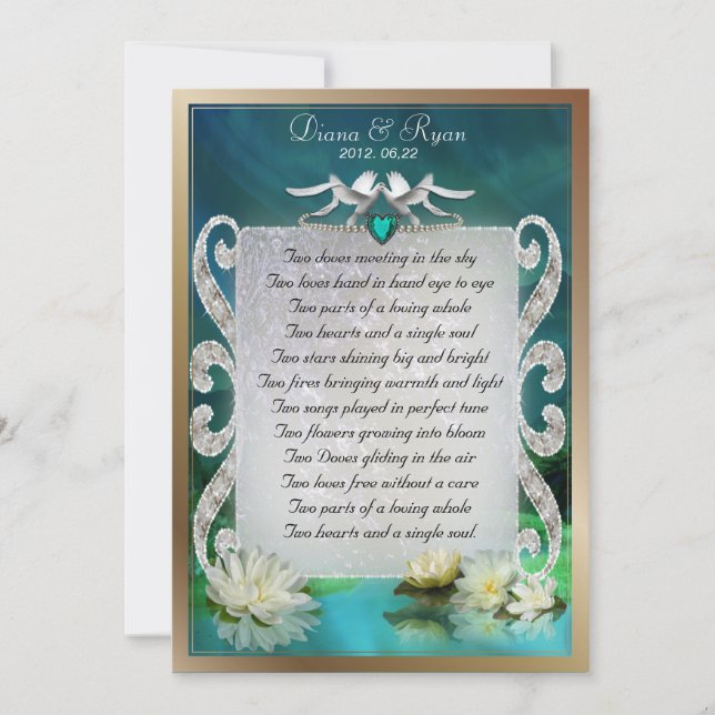 Emerald Sea Two Doves Poem Keepsake (Front)