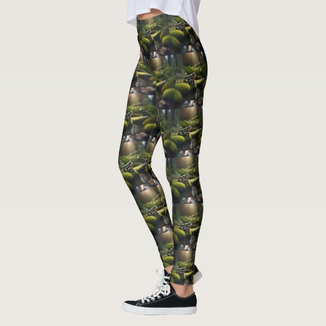 Emerald Serenity: A Green Frog by the River Leggings (Left)