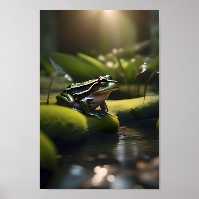 Emerald Serenity: A Green Frog by the River, Poster (Front)