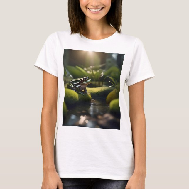 Emerald Serenity: A Green Frog by the River, T-Shirt (Front)