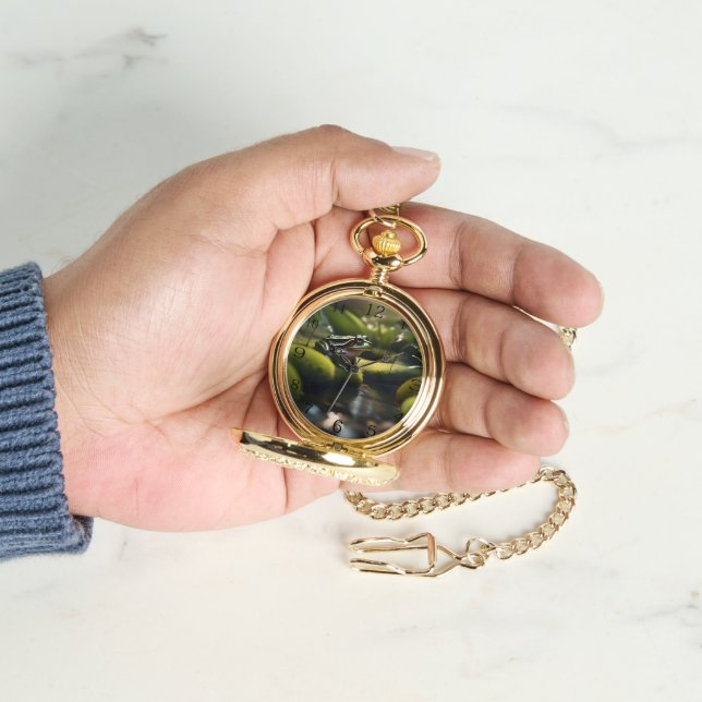 Emerald Serenity: A Green Frog by the River, Watch (Hand)