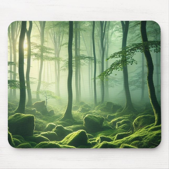 Emerald Serenity – Misty Forest Glow Mouse Mat (Front)