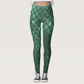Emerald Shimmering Dragon Skin Scales Pattern Leggings