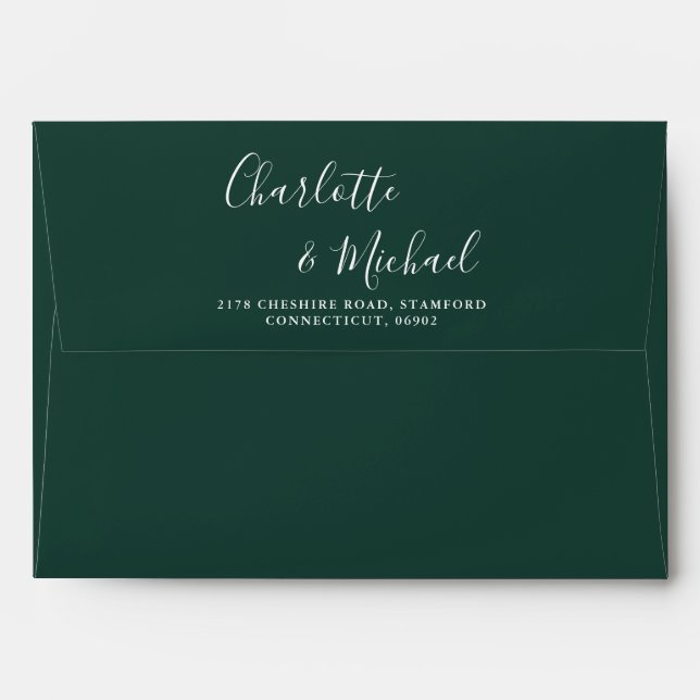 Emerald Signature Script String Lights Wedding Envelope (Back (Top Flap))