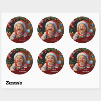 Emerald Simple Cute Santa Girl Classic Round Sticker