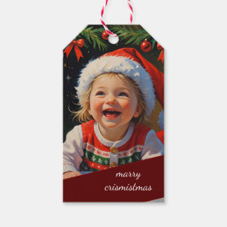 Emerald Simple Cute Santa Girl Gift Tags