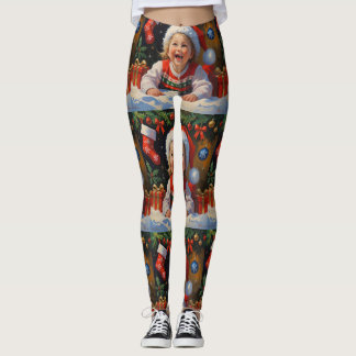 Emerald Simple Cute Santa Girl Leggings