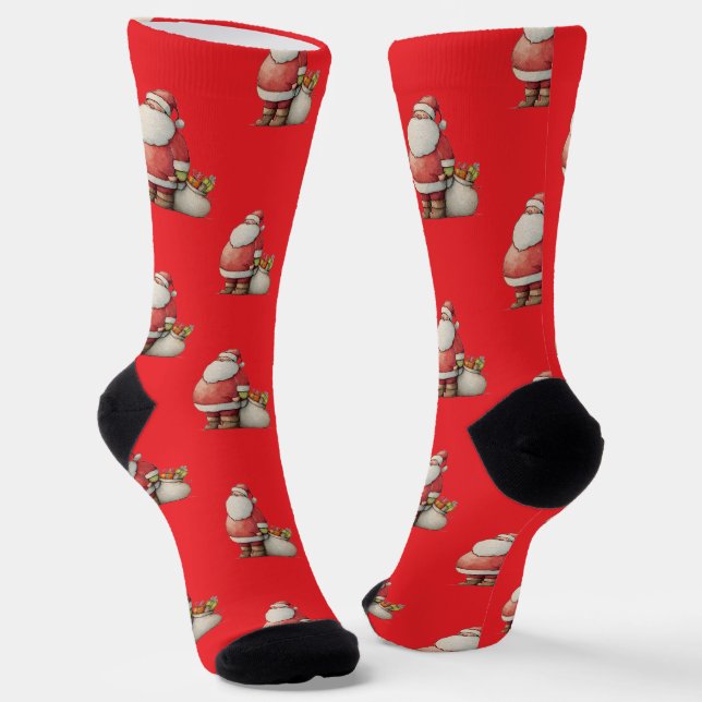 Emerald Smiple Cute Santa  Socks (Angled)