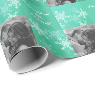 Emerald Snowlfakes Minimalist Photo Christmas  Wrapping Paper