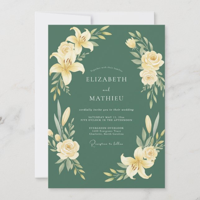 Emerald Soft Botanical Flourish Wedding Invitation (Front)