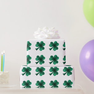 Emerald Sparkles Shamrock Clover green white Wrapping Paper