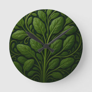 Emerald Spinach Leaf Pattern Round Clock