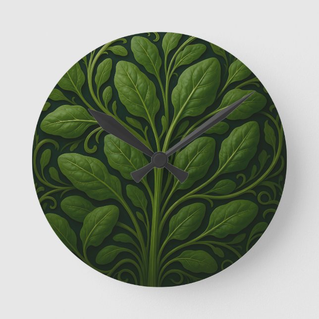 Emerald Spinach Leaf Pattern Round Clock (Front)