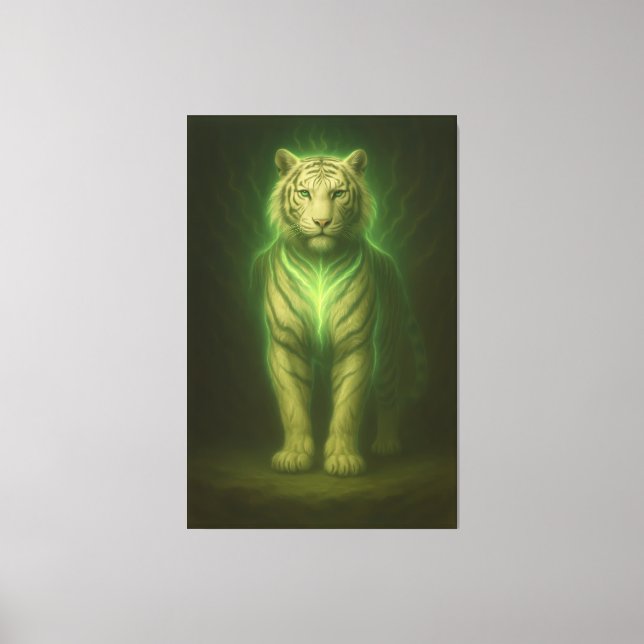 Emerald Spirit White Tiger – Forest Aura Divine Fa Canvas Print (Front)