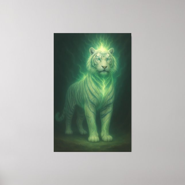 Emerald Spirit White Tiger – High-End Fantasy Art Canvas Print (Front)