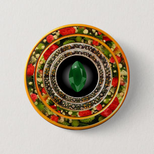 Emerald Stone in Floral Frames 6 Cm Round Badge