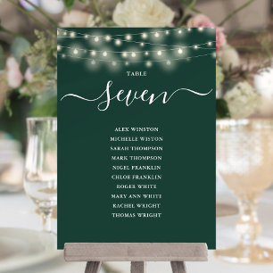 Emerald String Light Table Number Seating Chart