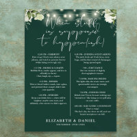 Emerald String Lights Floral Wedding Itinerary