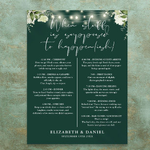 Emerald String Lights Floral Wedding Itinerary Poster